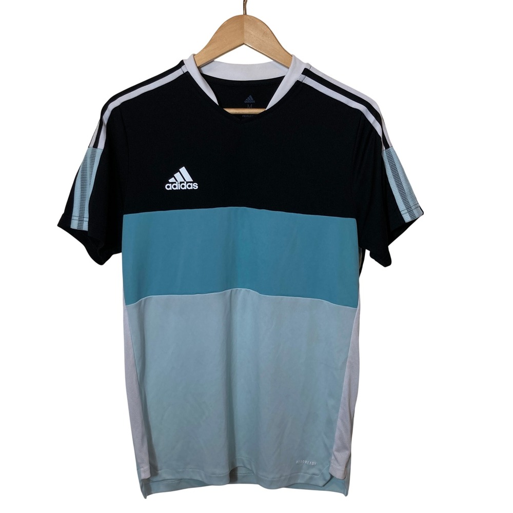 Adidas‎ Soccer Jersey Aeroready Primegreen Mens Medium Black Blue Colorblock Tee
